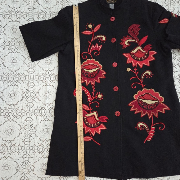 Vintage Alex Kim Black Jacket with Red Floral Embroidery Size Large - Picture 8 of 10
